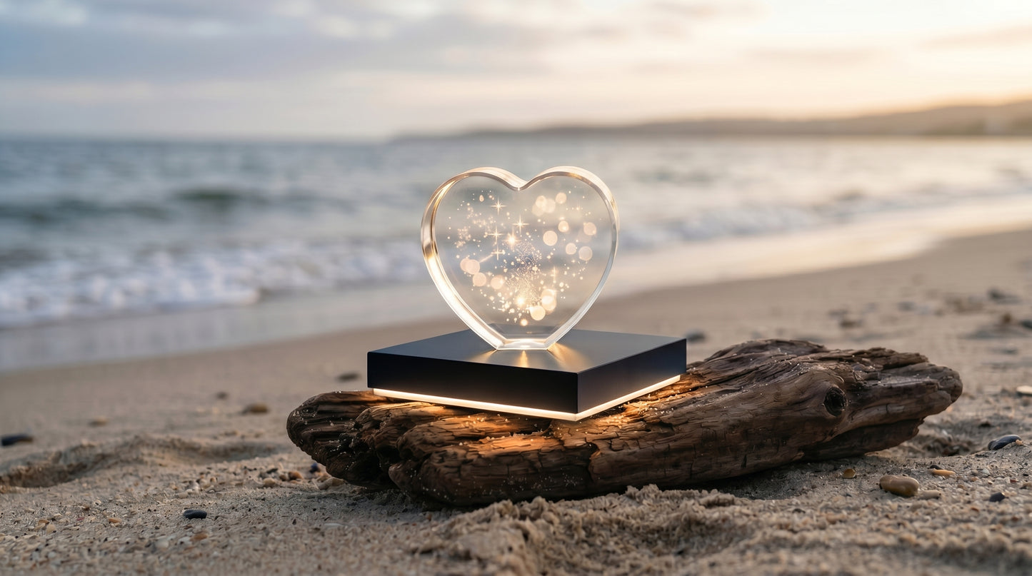 Heart Crystal with Square LED Light Base beach v1
