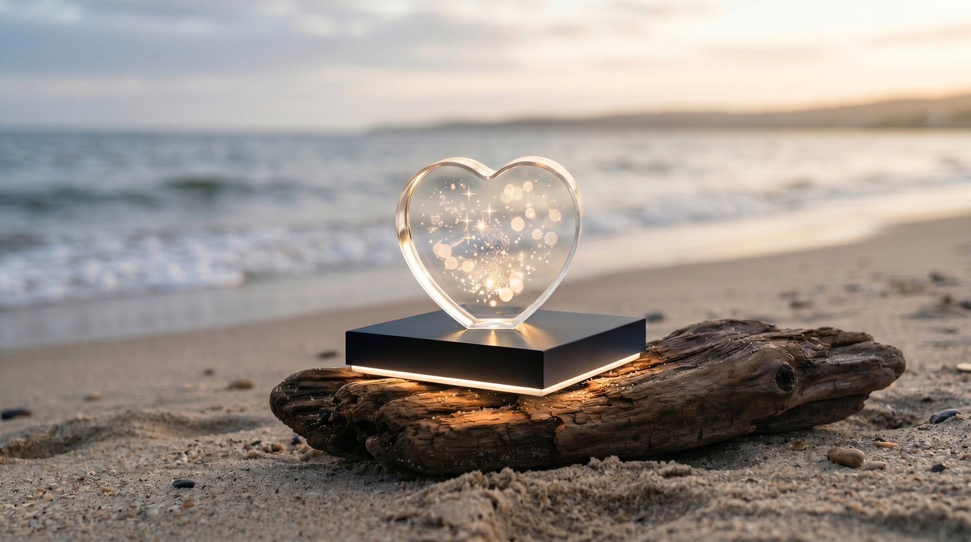 Heart Crystal with Square LED Light Base beach v1