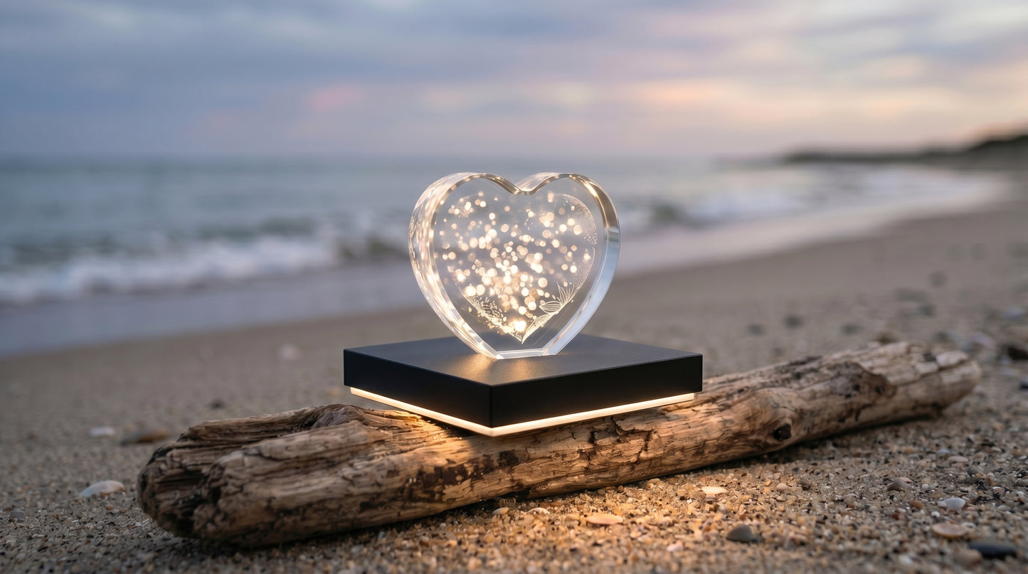 Heart Crystal with Square LED Light Base beach v2