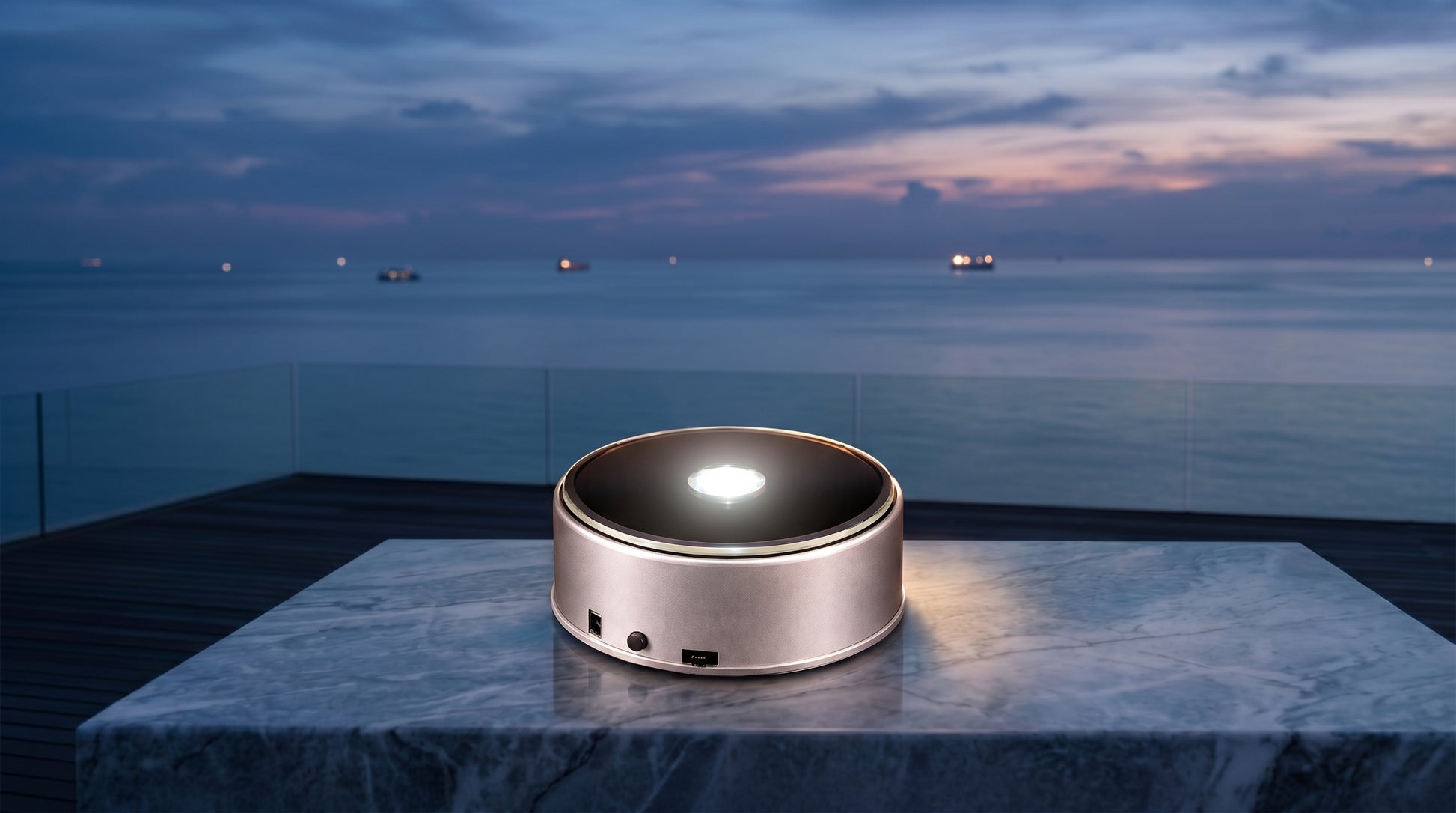 Round Silver Spinning Base coastal dusk product photo